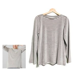 Joules Womens Esme Slash Neck Long Sleeve Harbour Top in Gray and White Size 8